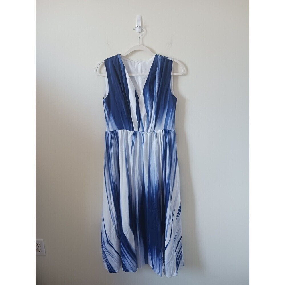 NWT Fashion Classic Midi Dress‎ Sleeveless V Neck Blue White Size M